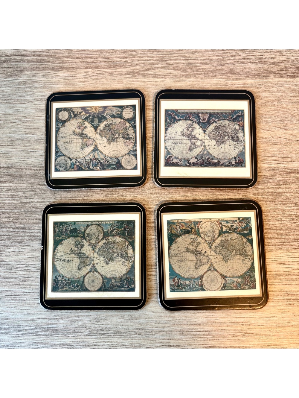 Pimpernel Drink Coasters, Set Of 4, Vintage Map Design Square Made In England
